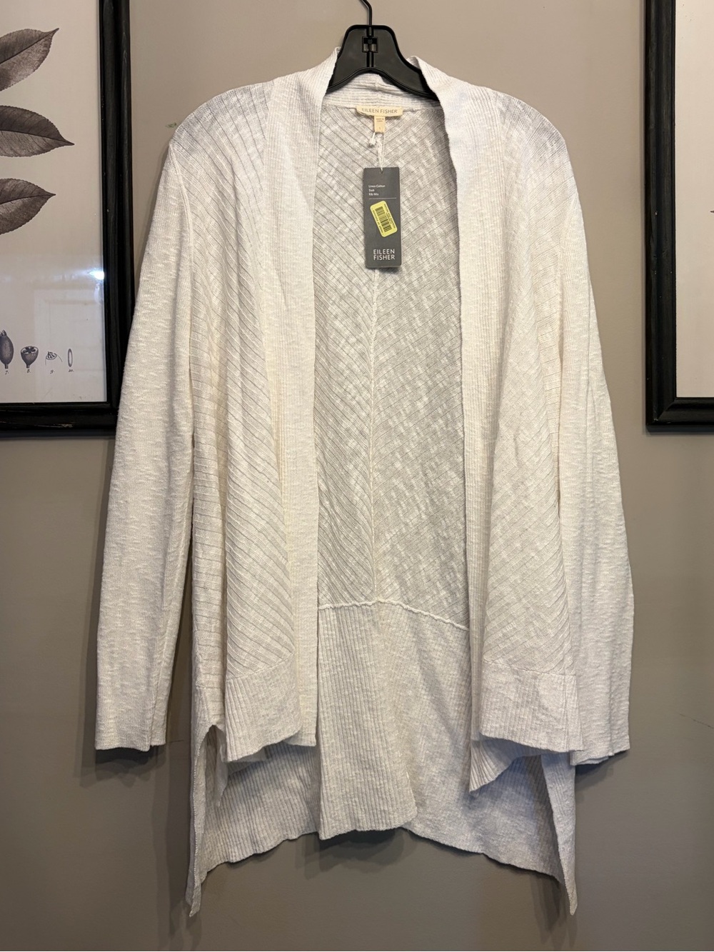 NWT Eileen Fisher White Linen Cotton Slub Rib Mix Cardigan Size S
